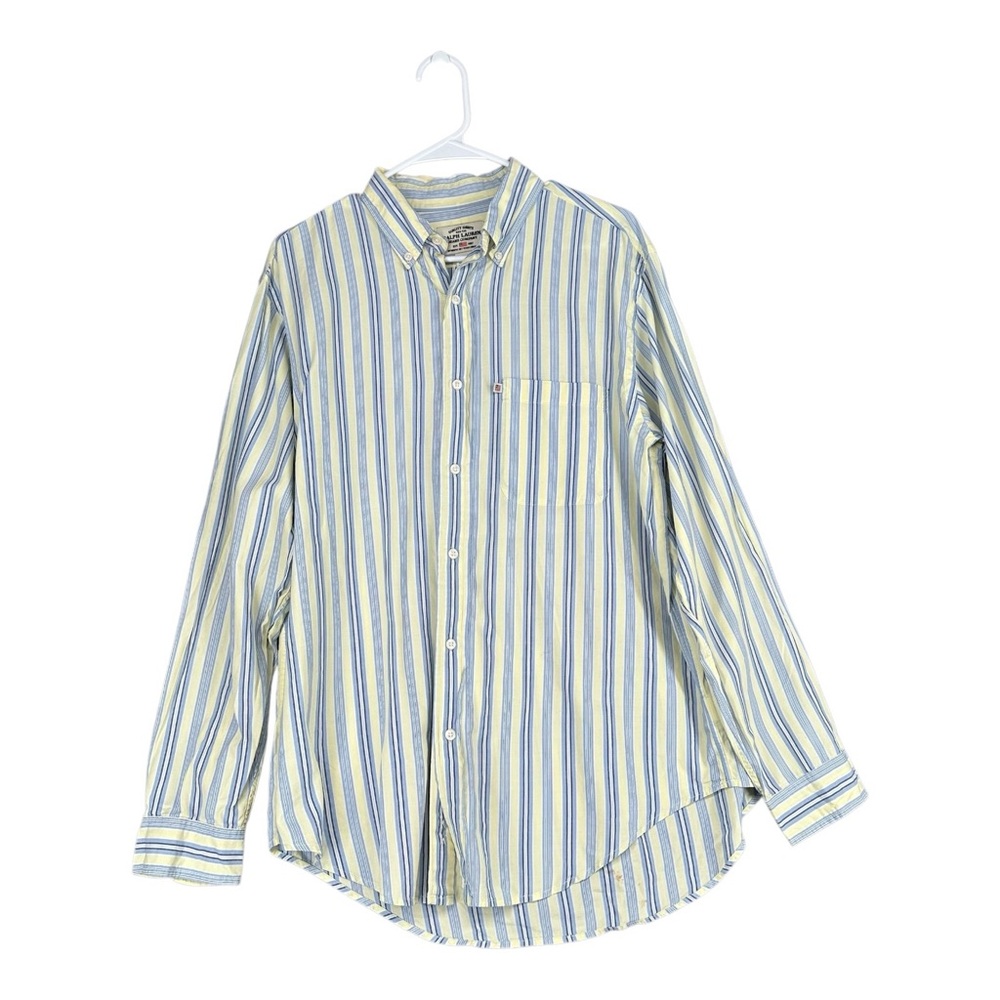 Ralph Lauren Jeans Company Men’s M‎ Medium Yellow Blue Striped LS Shirt Cotton